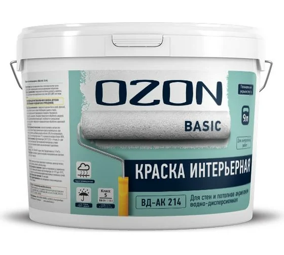 Краска для стен и потолков акриловая OZON Basic ВД-АК-214С-13 С (бесцветная)  обычная